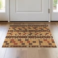 thumbnail image 1 of ODIKA 2'x3' Brown Tan Geometric Mosaic Design Washable Doormat Intricate Pattern with Stripes for Entryway, Kitchen, Laundry Room, Non-Slip, Low Pile, 1 of 7