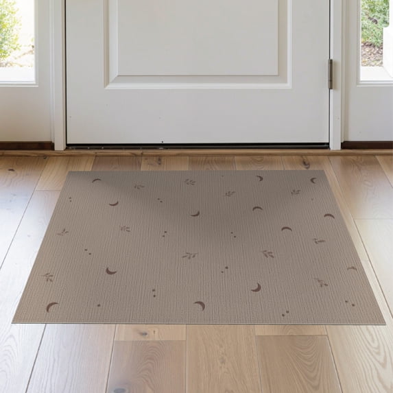 ODIKA 2'x3' Brown Warm Celestial Moon Phase Botanical Washable Doormat Minimalist Motifs with Delicate Leaf for Entryway, Kitchen, Laundry Room, Non-Slip, Low Pile