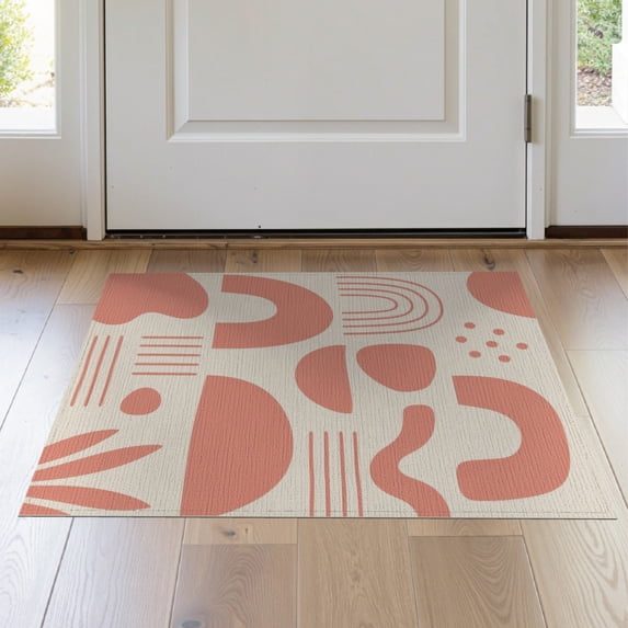 ODIKA 2'x3' Coral Cream Abstract Lines and Shapes Washable Accent Rug Modern Geometric Pattern with Minimalist Style Pet Friendly, Bedside Mat for Bedroom, Nursery, RV