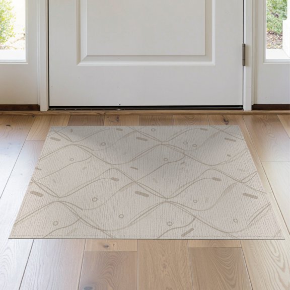 ODIKA 2'x3' Cream Beige Modern Geometric Diamond Washable Throw Rug Sophisticated Interlocking Grid Network Non-Slip, Low Profile, Flatwoven, Easy Care for Hallway, Study Room