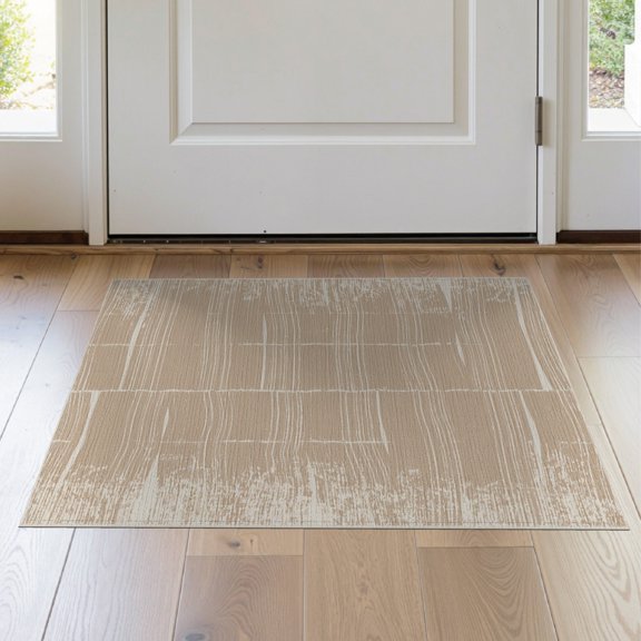 ODIKA 2'x3' Cream Clay and Abstract Design Washable Doormat Modern Geometric Pattern with Forms for Entryway, Kitchen, Laundry Room, Non-Slip, Low Pile