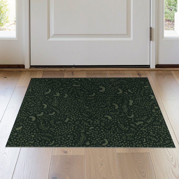 ODIKA 2'x3' Dark Green Abstract Moss Architectural Washable Accent Rug Intricate With Influence Ornamental Pet Friendly, Bedside Mat for Bedroom, Nursery, RV