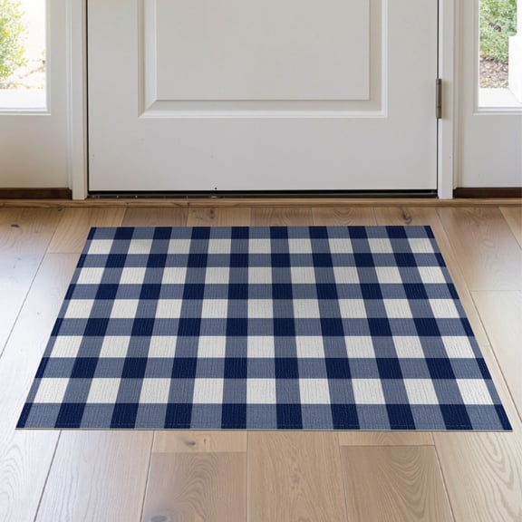 ODIKA 2'x3' Dorm Striped Navy Plaid Grid Minimalist Stripes Stripe Playroom Washable Accent Rug None Pet Friendly, Bedside Mat for Bedroom, Nursery, RV