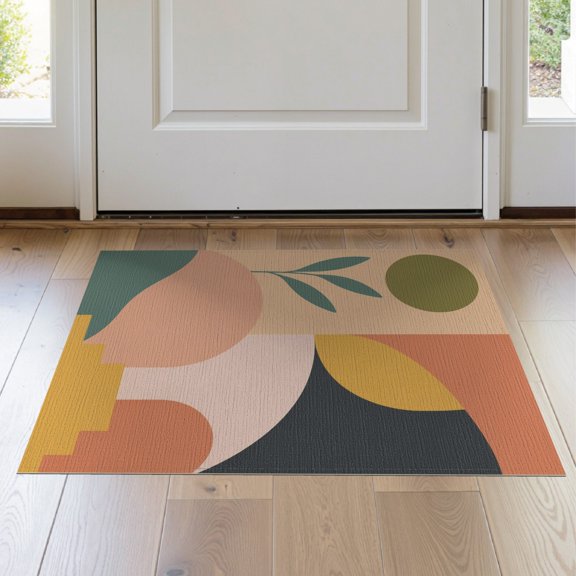 ODIKA 2'x3' Earthy Tones Abstract Geometric Harmony Washable Throw Rug Inspired by Mid-Century Minimalism, Perfect for Hallway, Study Room, Non-Slip Low Profile, Flatwoven