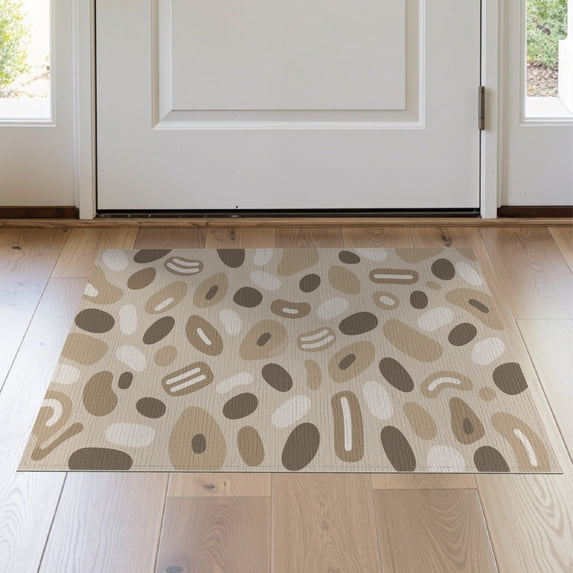 ODIKA 2'x3' Earthy Tones Gray Abstract Pebble Design Washable Doormat Modern Pattern with Stone Motifs Non-Slip, Low Pile for Entryway, Kitchen, Laundry Room