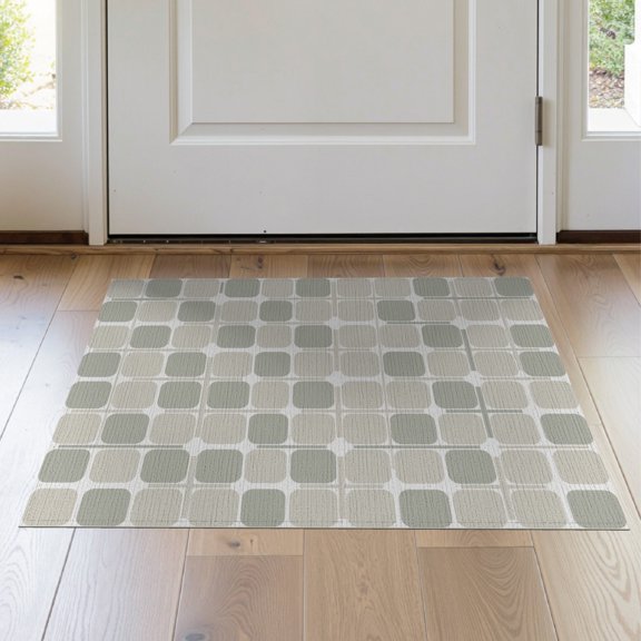 ODIKA 2'x3' Gray Beige Blue Geometric Squares Design Washable Doormat Modern Fra-03-Cj- -Sky-1 Pattern Non-Slip, Low Pile for Entryway, Kitchen, Laundry Room