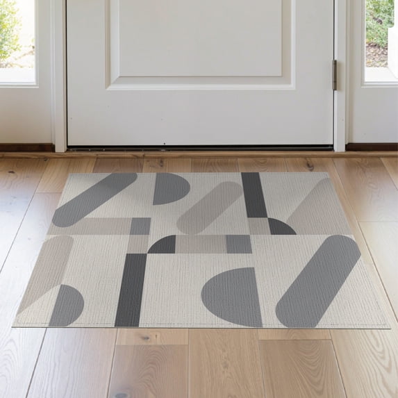 ODIKA 2'x3' Gray Beige Modern Geometric Abstract Washable Accent Rug Contemporary Minimalist Rounded Rectangle Block for Bedroom, Nursery, RV, Pet Friendly, Bedside Mat