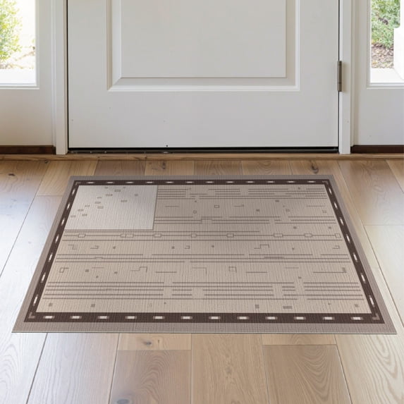 ODIKA 2'x3' Gray Beige Pattern Design Washable Accent Rug Modern Dove Coffee Motif for Bedroom, Nursery, RV, Pet Friendly, Bedside Mat