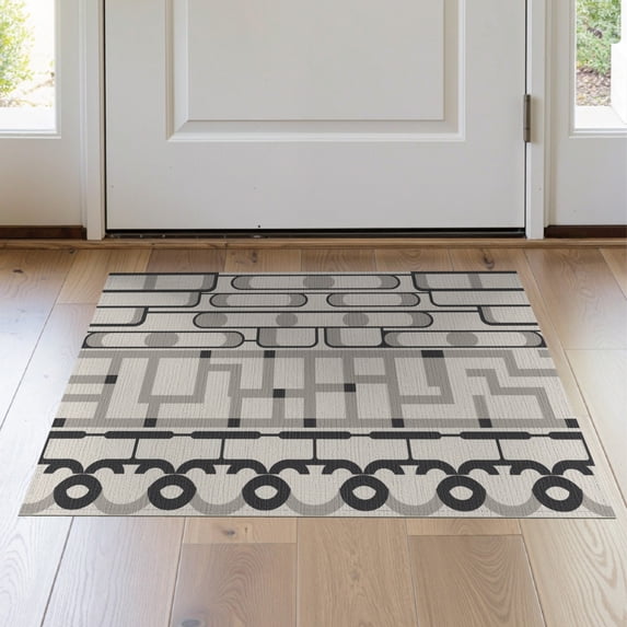 ODIKA 2'x3' Gray Bone Modern Geometric Abstract Washable Doormat Contemporary Mid Century Modernist Pattern for Entryway, Kitchen, Laundry Room, Non-Slip, Low Pile