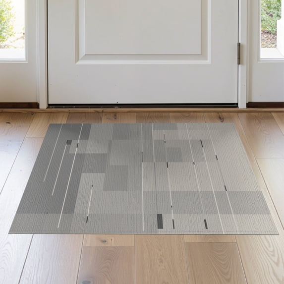 ODIKA 2'x3' Gray Modern Geometric Block Pattern Design Washable Doormat Contemporary Abstract Rectangular Motif for Entryway, Kitchen, Laundry Room, Non-Slip, Low Pile