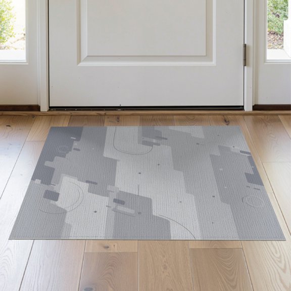 ODIKA 2'x3' Gray Slate Modern Abstract Geometric Washable Accent Rug Minimalist Digital Pixelated Blocks Circles for Bedroom, Nursery, RV, Pet Friendly, Bedside Mat