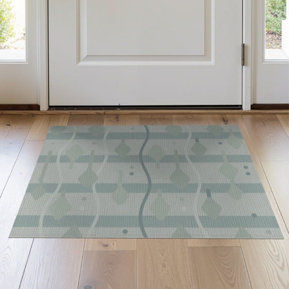 ODIKA 2'x3' Green Soft Sage Geometric Waves Washable Accent Rug Modern Abstract Lines and Shapes Design Pet Friendly, Bedside Mat for Bedroom, Nursery, RV