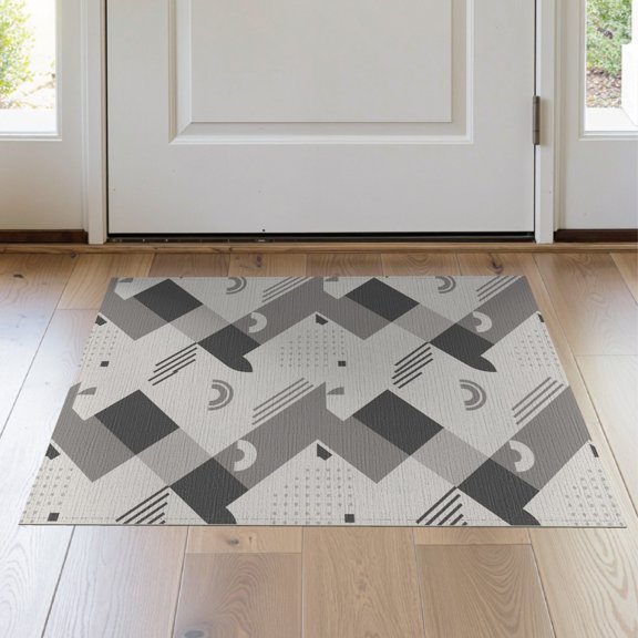 ODIKA 2'x3' Grey Geometric Art Design Washable Accent Rug Modern Abstract Pattern with Dynamic Shapes Pet Friendly, Bedside Mat for Bedroom, Nursery, RV