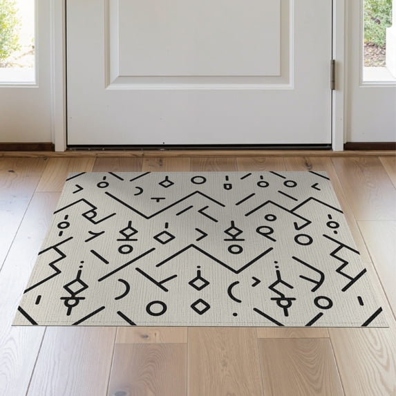 ODIKA 2'x3' Ivory Abstract Geometric Symbols Modern Washable Accent Rug Contemporary Minimalist Scattered Motifs Bold for Bedroom, Nursery, RV, Pet Friendly, Bedside Mat