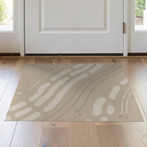 ODIKA 2'x3' Ivory Beige Abstract Flowing Lines Washable Throw Rug Modern Minimalist Diagonal Streaks Shapes Dots Artistic Movement Non-Slip, Low Profile, Flatwoven, Easy Care for Hallway, Playroom