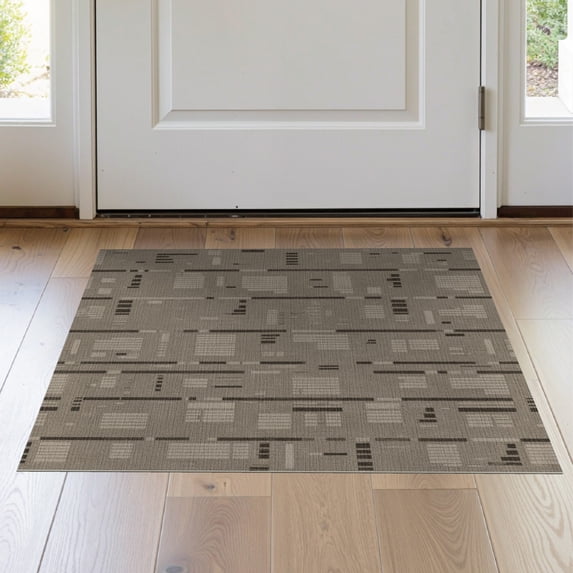 ODIKA 2'x3' Ivory Sage Modern Abstract Washable Doormat Contemporary Minimalist Striped Block Design Non-Slip, Low Pile for Entryway, Kitchen, Laundry Room