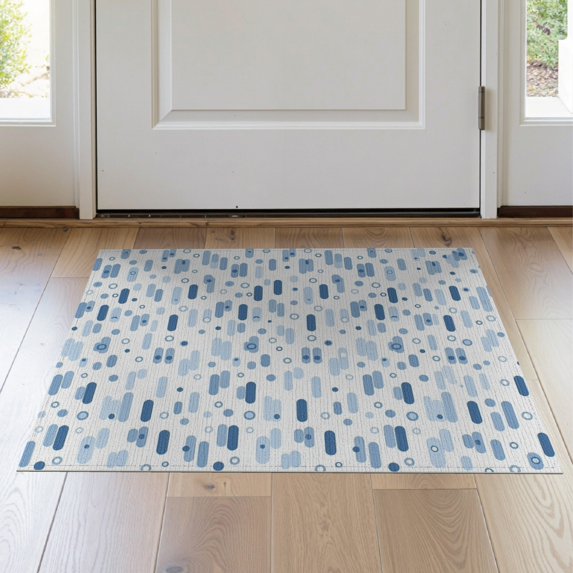 ODIKA 2'x3' Light Blue Harbor Stripe Geometric Circle Washable Accent Rug Modern Abstract Scattered Oval Dot Motif Minimalist Graphic Contemporary for Bedroom, Nursery, RV, Pet Friendly, Bedside Mat