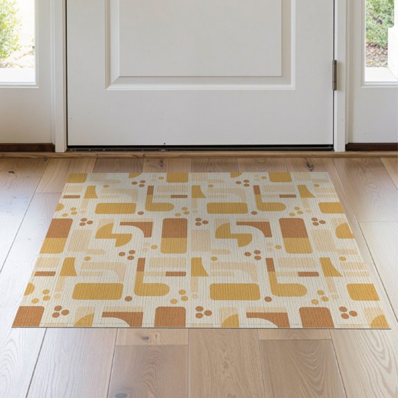 ODIKA 2'x3' Mustard Yellow Geometric Shadow Washable Throw Rug Modern Abstract With Retro Flair And Artistic Style Non-Slip, Low Profile, Flatwoven, Easy Care for Hallway, Playroom
