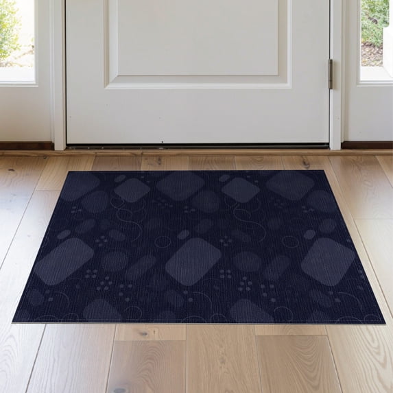 ODIKA 2'x3' Navy Blue Deep Geometric Design Washable Throw Rug Modern Abstract Pattern with Unique Shapes Non-Slip, Low Profile, Flatwoven, Easy Care for Hallway, Study Room