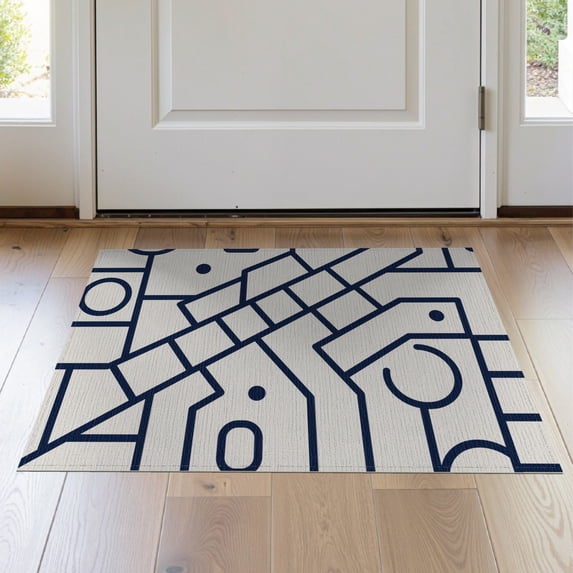 ODIKA 2'x3' Navy Cream Contemporary Abstract Geometric Washable Accent Rug Modern Pattern Design with Bold Outlined Pet Friendly, Bedside Mat for Bedroom, Nursery, RV