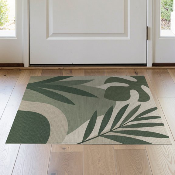 ODIKA 2'x3' Olive Green Beige Botanical Design Washable Accent Rug Abstract Leafy Landscape Pattern Pet Friendly, Bedside Mat for Bedroom, Nursery, RV