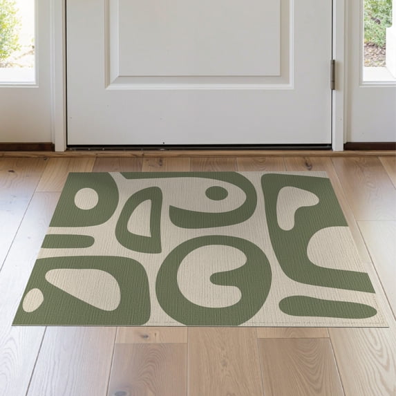 ODIKA 2'x3' Olive Green Cream Abstract Mid-Century Washable Accent Rug Retro Inspired Piquet Pattern with Modern Flair Pet Friendly, Bedside Mat for Bedroom, Nursery, RV