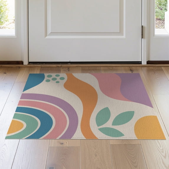 ODIKA 2'x3' Pastel Multicolor Boca Sonar Design Washable Accent Rug Abstract Waves with Retro Vibes Pet Friendly, Bedside Mat for Bedroom, Nursery, RV