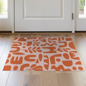 ODIKA 2'x3' Pink Tangerine Abstract Pattern Washable Doormat Mid-Century Modern Geometric Design Non-Slip, Low Pile for Entryway, Kitchen, Laundry Room