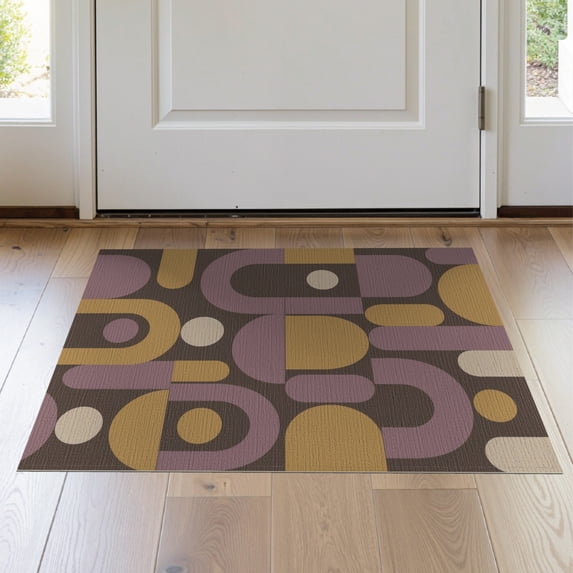ODIKA 2'x3' Purple and Mustard Geometric Charm Washable Throw Rug Retro Abstract Backgammon Pattern Design for Hallway, Study Room, Non-Slip Low Profile, Flatwoven