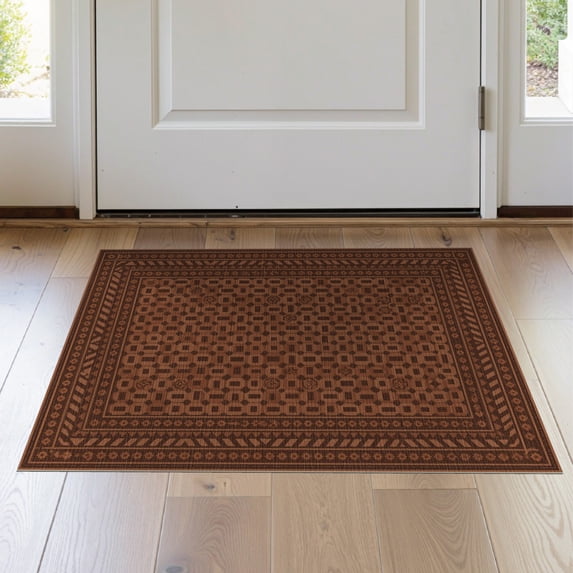 ODIKA 2'x3' Rust Geometric Medallion Traditional Washable Doormat Intricate Octagonal Motifs With Diamond Grid Layout And Multi Layered for Entryway, Kitchen, Laundry Room, Non-Slip, Low Pile