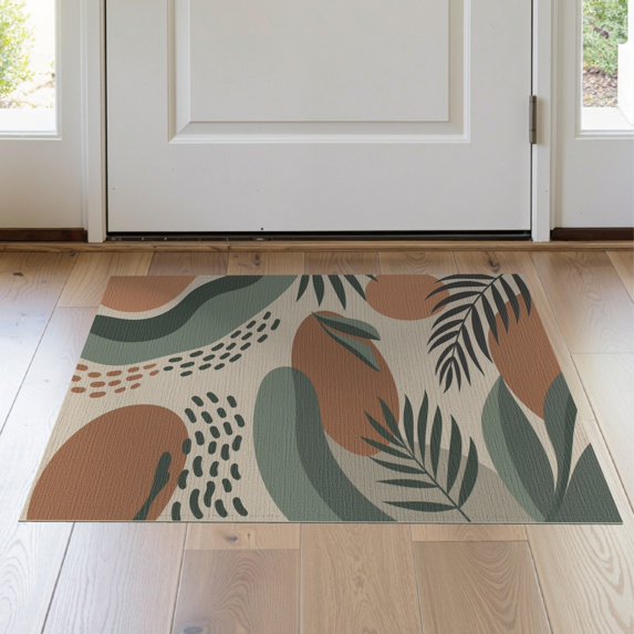 ODIKA 2'x3' Sage Green Desert Palm Frond Washable Throw Rug Contemporary Tropical Leaf Motif With Flowing Shapes And Textured Non-Slip, Low Profile, Flatwoven, Easy Care for Hallway, Study Room