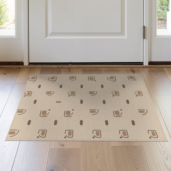 ODIKA 2'x3' Tan Beige Abstract Geometric Letter Washable Accent Rug Modern Minimalist Typography Motif Contemporary Pet Friendly, Bedside Mat for Bedroom, Nursery, RV
