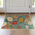 thumbnail image 1 of ODIKA 2'x3' Teal Floral Vintage Poppy Design Washable Doormat Charming Botanical Pattern with Classic Appeal for Entryway, Kitchen, Laundry Room, Non-Slip, Low Pile, 1 of 7