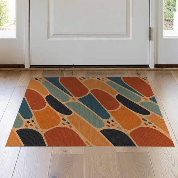 ODIKA 2'x3' Terracotta Sunrise Mountain Dusk Abstract Washable Accent Rug Mid Century Modern Diagonal Oval Capsule Shapes Retro Atomic Boomerang for Bedroom, Nursery, RV, Pet Friendly, Bedside Mat