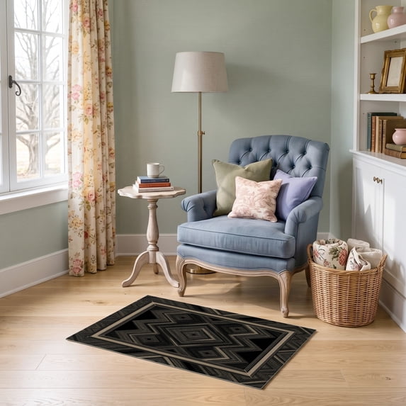 Simple Geometric Patterns Rug ODIKA 2'x3' Ultra-Soft Accent Mat, Alfombras Symmetrical Featuring ...