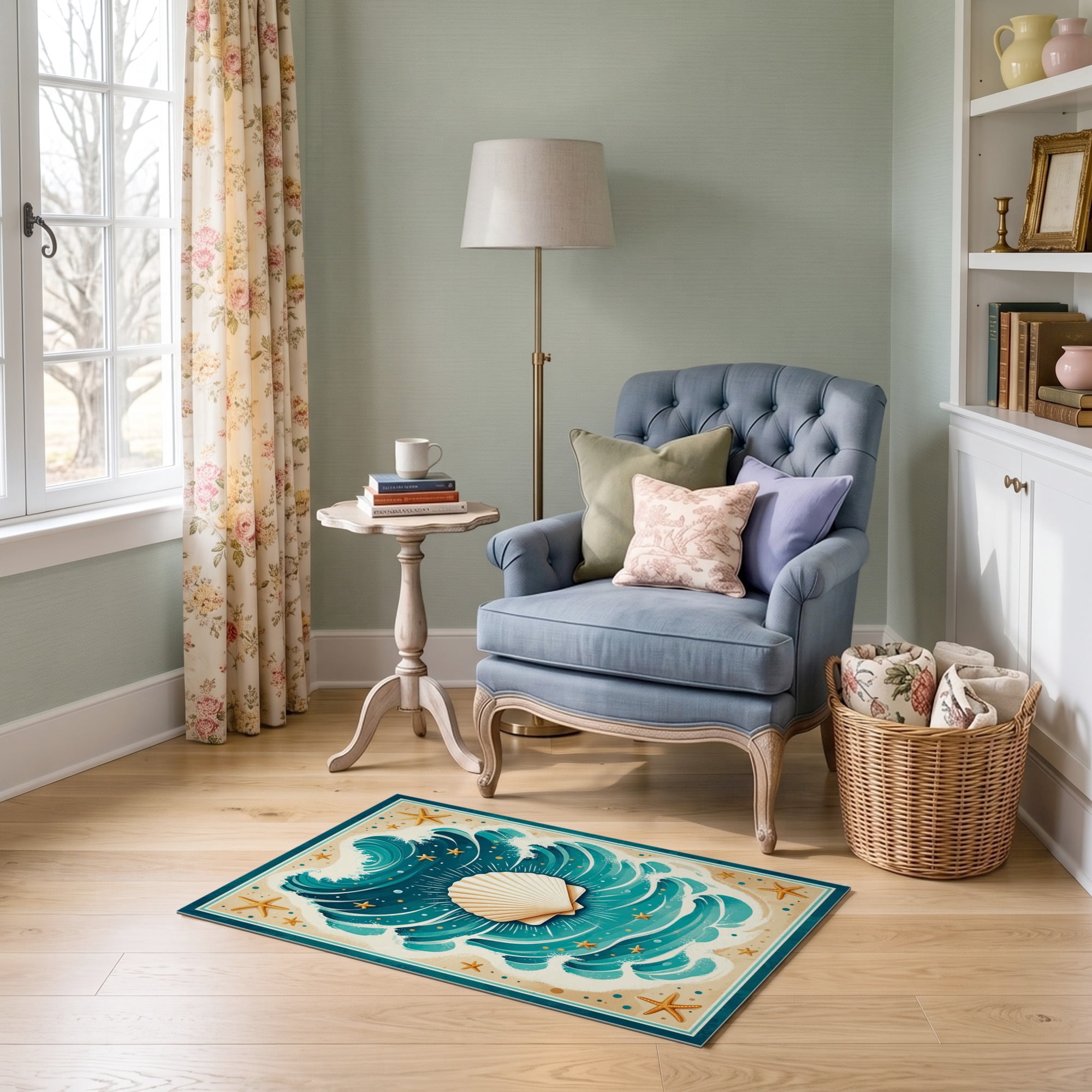 ODIKA 2'x3' Ultra-Soft Accent Mat, Bathroom Ocean Wave Boho Nautical ...