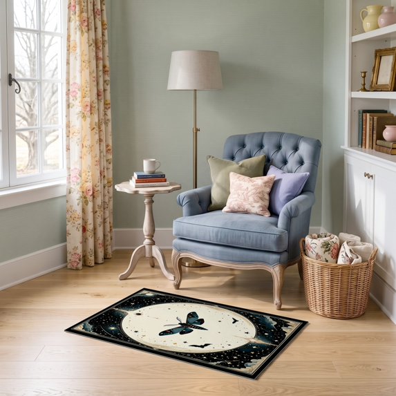 ODIKA 2'x3' Ultra-Soft Accent Mat, Death Moth Gothic Academia Witchy Mystical Galaxy Phase Symmetry None Washable, Bare feet friendly, Easy Care Indoor rug for Bedside, Footrest