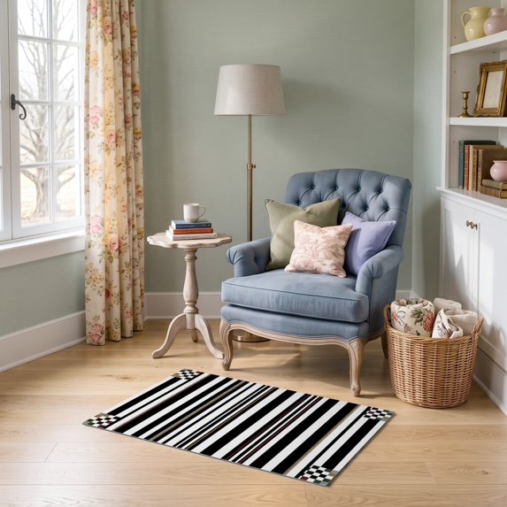 ODIKA 2'x3' Ultra-Soft Accent Mat, Entryway Horizontal Lines Geometric Border Covering Bathroom None Washable, Bare feet friendly, Easy Care Indoor rug for Bedside, Footrest