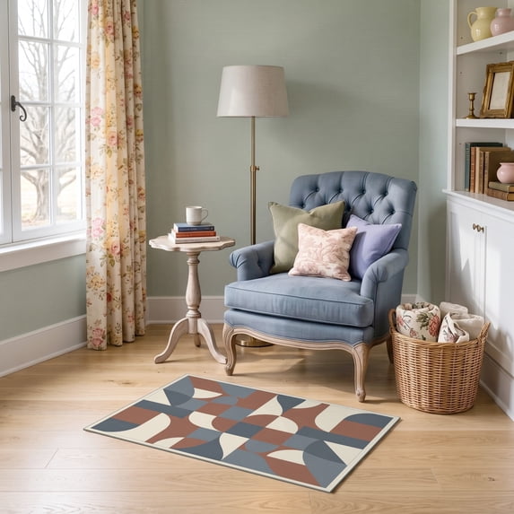 ODIKA 2'x3' Ultra-Soft Accent Mat, Front Door Minimalist Contemporary Muted Tonal Segments Bedside None Washable, Bare feet friendly, Easy Care Indoor rug for Bedside, Footrest