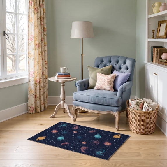 ODIKA 2'x3' Ultra-Soft Accent Mat, Galaxy Constellation Glowing Motifs Planets Orbiting Stars Cosmic None Washable, Bare feet friendly, Easy Care Indoor rug for Bedside, Footrest
