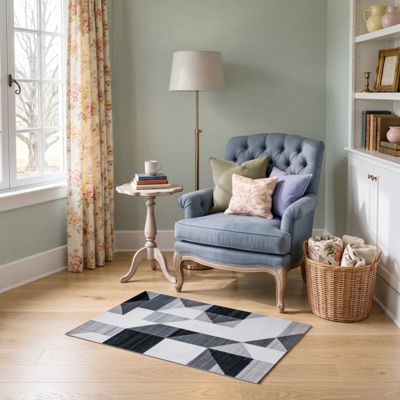 ODIKA 2'x3' Ultra-Soft Accent Mat, Geometric Abstract Interlocking Contemporary Grey Alfombras Para None Washable, Bare feet friendly, Easy Care Indoor rug for Bedside, Footrest