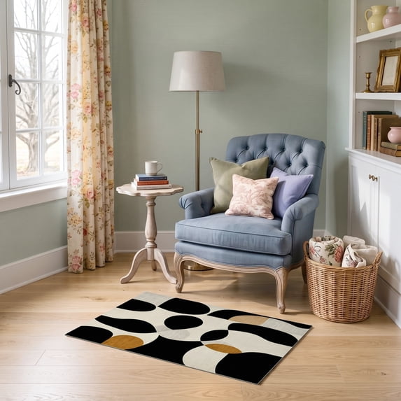ODIKA 2'x3' Ultra-Soft Accent Mat, Geometric Contemporary Arch Knot Abstract Mid Century Cream Checkered None Washable, Bare feet friendly, Easy Care Indoor rug for Bedside, Footrest