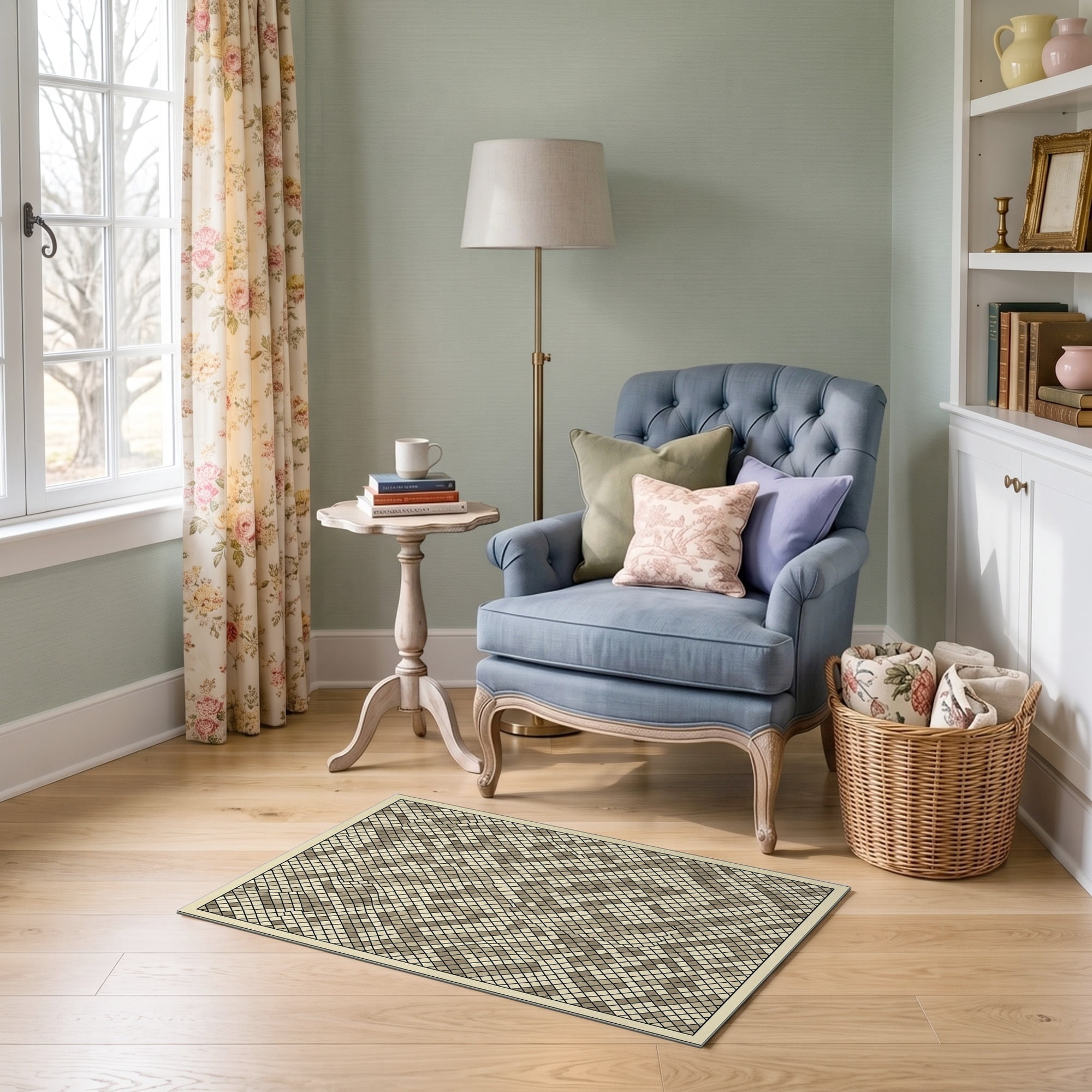 ODIKA 2'x3' Ultra-Soft Accent Mat, Grid Neutral Interlocking Checkered ...