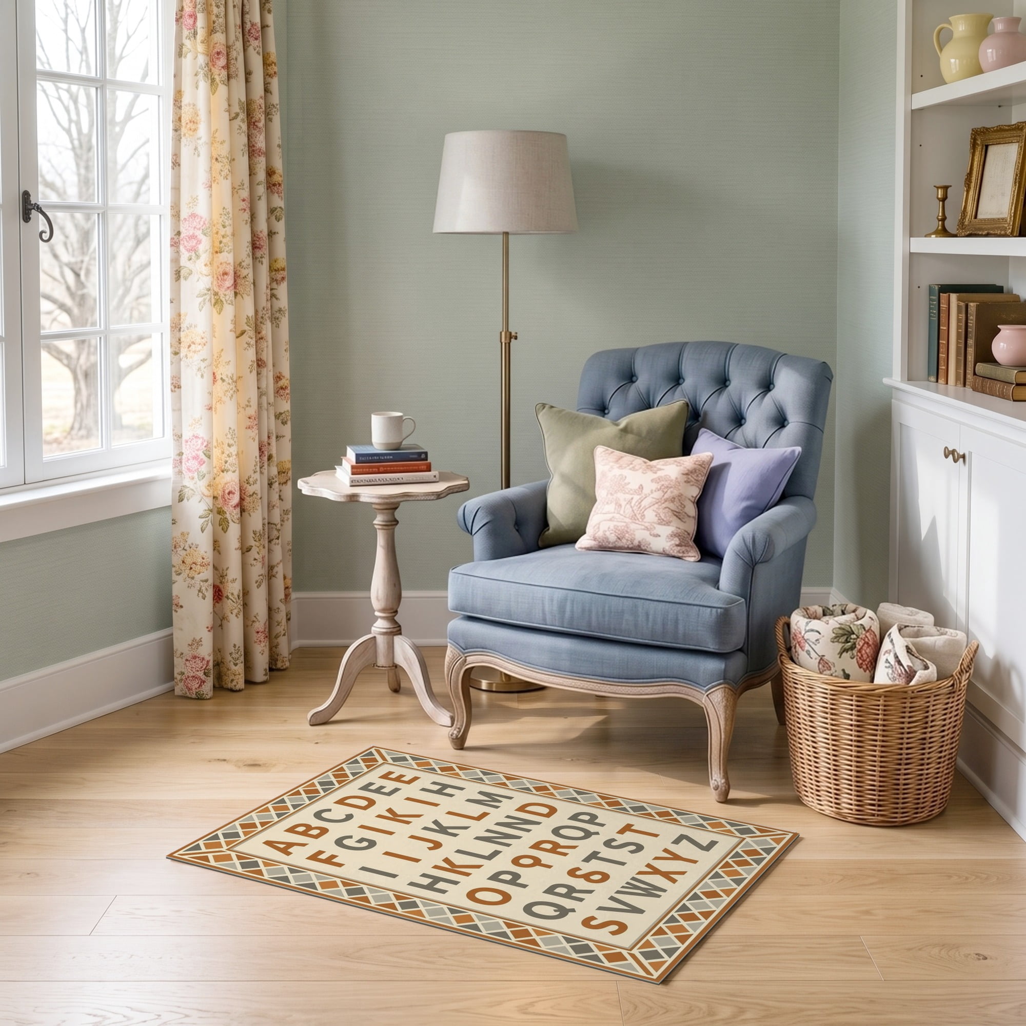 ODIKA 2'x3' Ultra-Soft Accent Mat, Letter Abc Tone Geometric Border ...