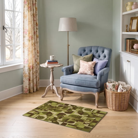 ODIKA 2'x3' Ultra-Soft Accent Mat, Mid Palette Asymmetrical Interlocking Shapes Scattered Earthy None Washable, Bare feet friendly, Easy Care Indoor rug for Bedside, Footrest