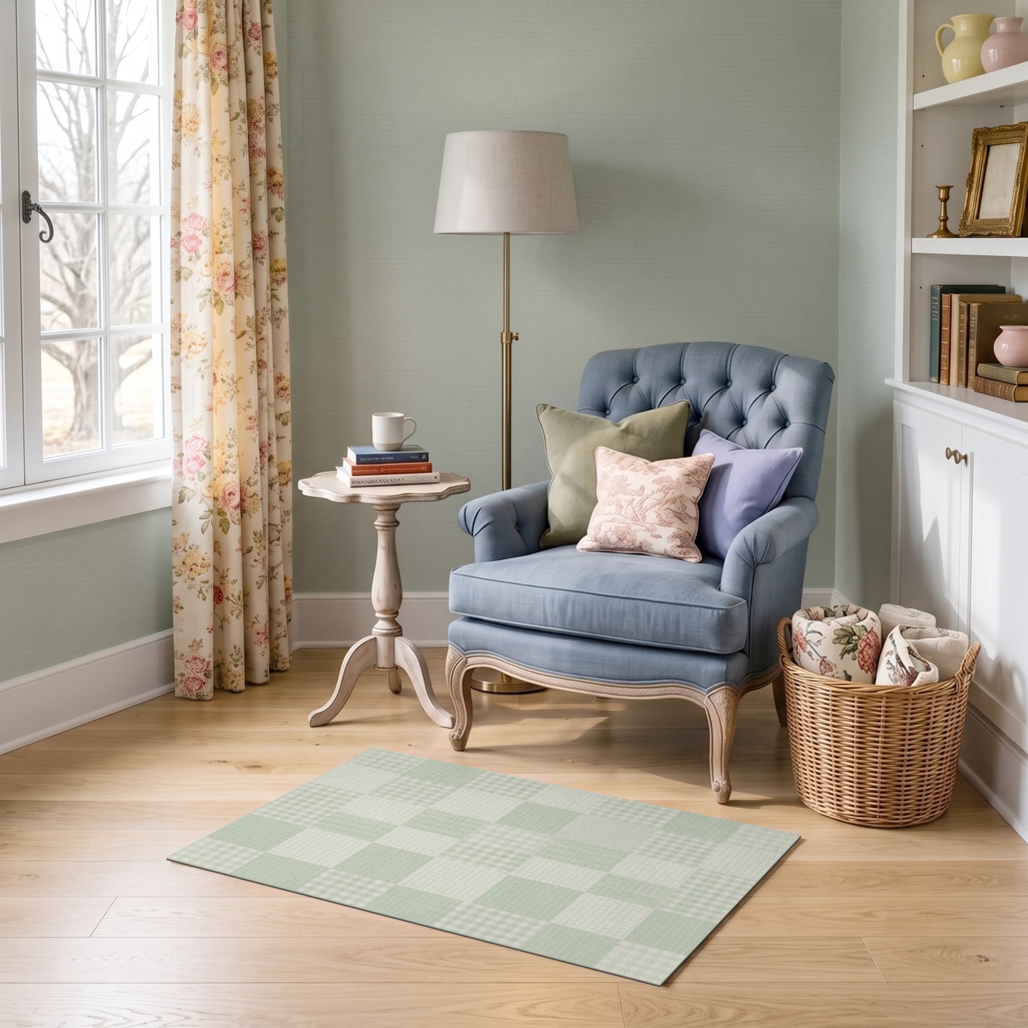 Neurtral Checkerd Rug ODIKA 2'x3' Ultra-Soft Accent Mat, Mint Layout Alternating Block ...
