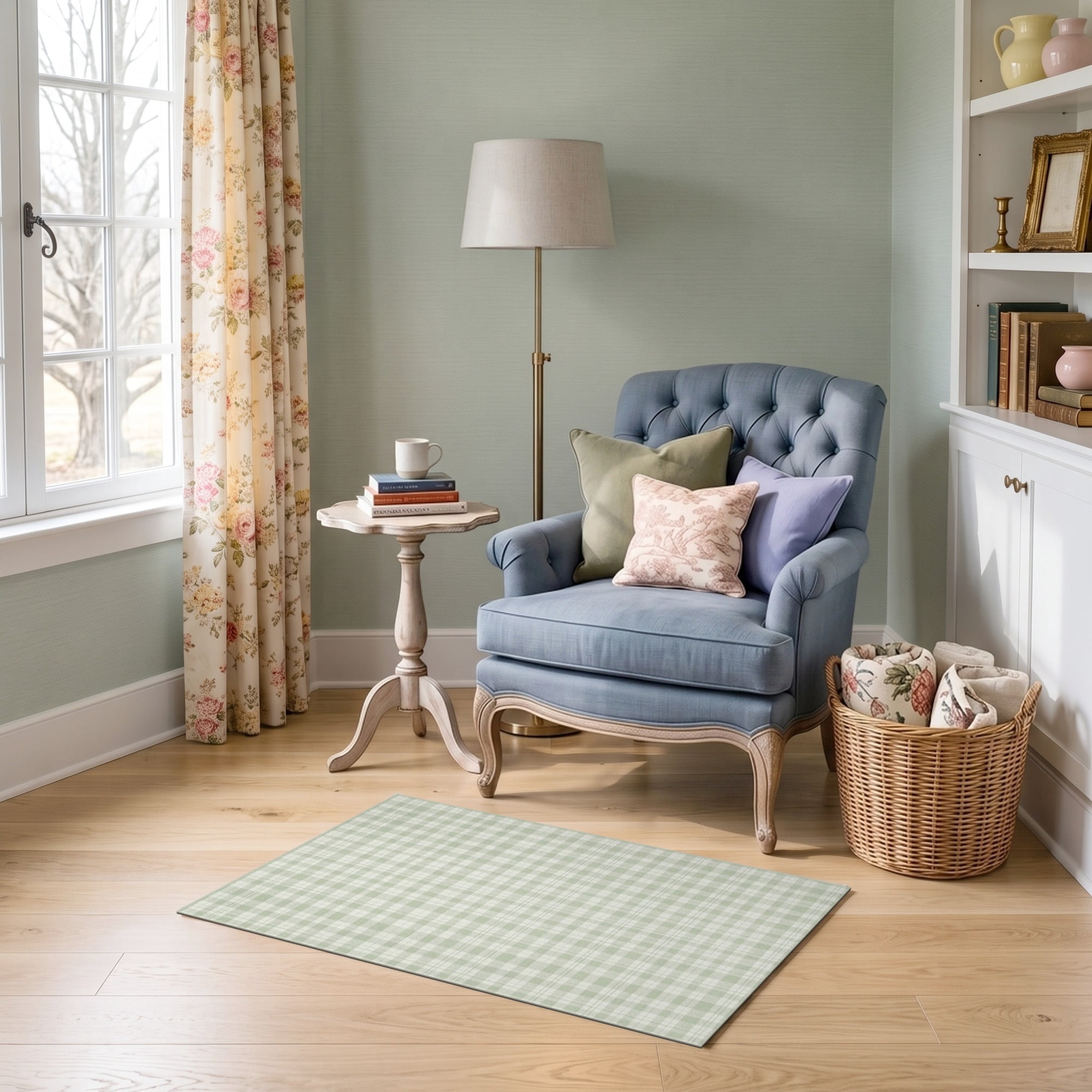 Simple Neutral Rug Plaid ODIKA 2'x3' Ultra-Soft Accent Mat, Mint Plaid Checked Block Motif ...