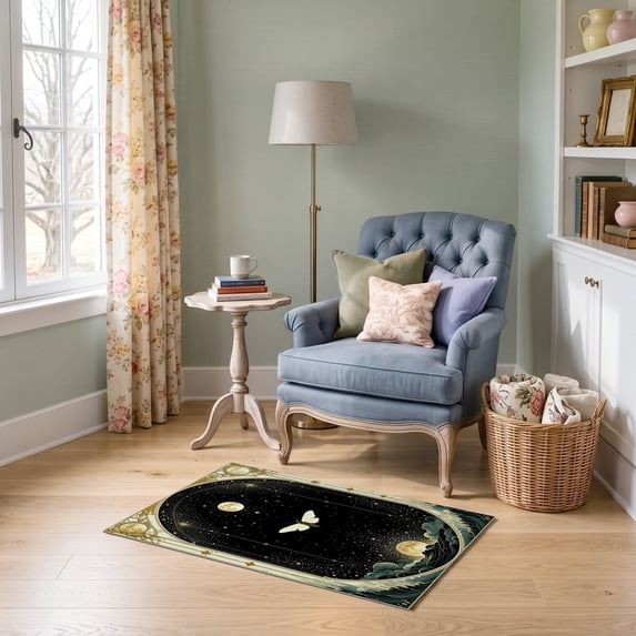 ODIKA 2'x3' Ultra-Soft Accent Mat, Moth Shaped Whimsical Gothic Mystical Field Layout Round Witchy None Washable, Bare feet friendly, Easy Care Indoor rug for Bedside, Footrest