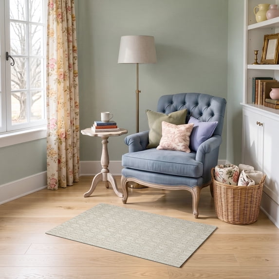 ODIKA 2'x3' Ultra-Soft Accent Mat, Neutral Motif Boho Featuring Interlocking Grid Ivory Beige Dining None Washable, Bare feet friendly, Easy Care Indoor rug for Bedside, Footrest