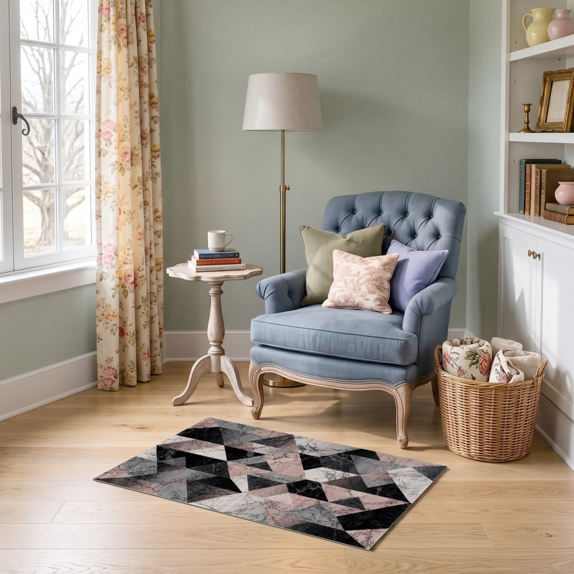 Gray Pink Rag Rug ODIKA 2'x3' Ultra-Soft Accent Mat, Pink Grey Blush Faceted Transitional ...